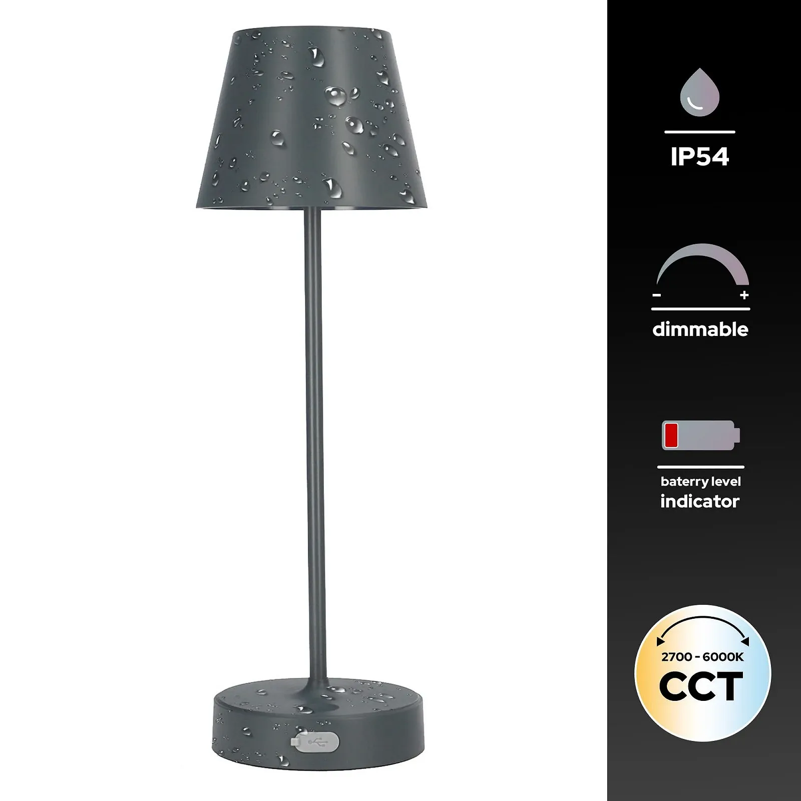 Настільна лампа LED EDO NELI 2.7 W Бездротова Акумуляторна з регулюванням яскравості 3 колірні температури CCT 2700K-6500K USB-C, фото №4