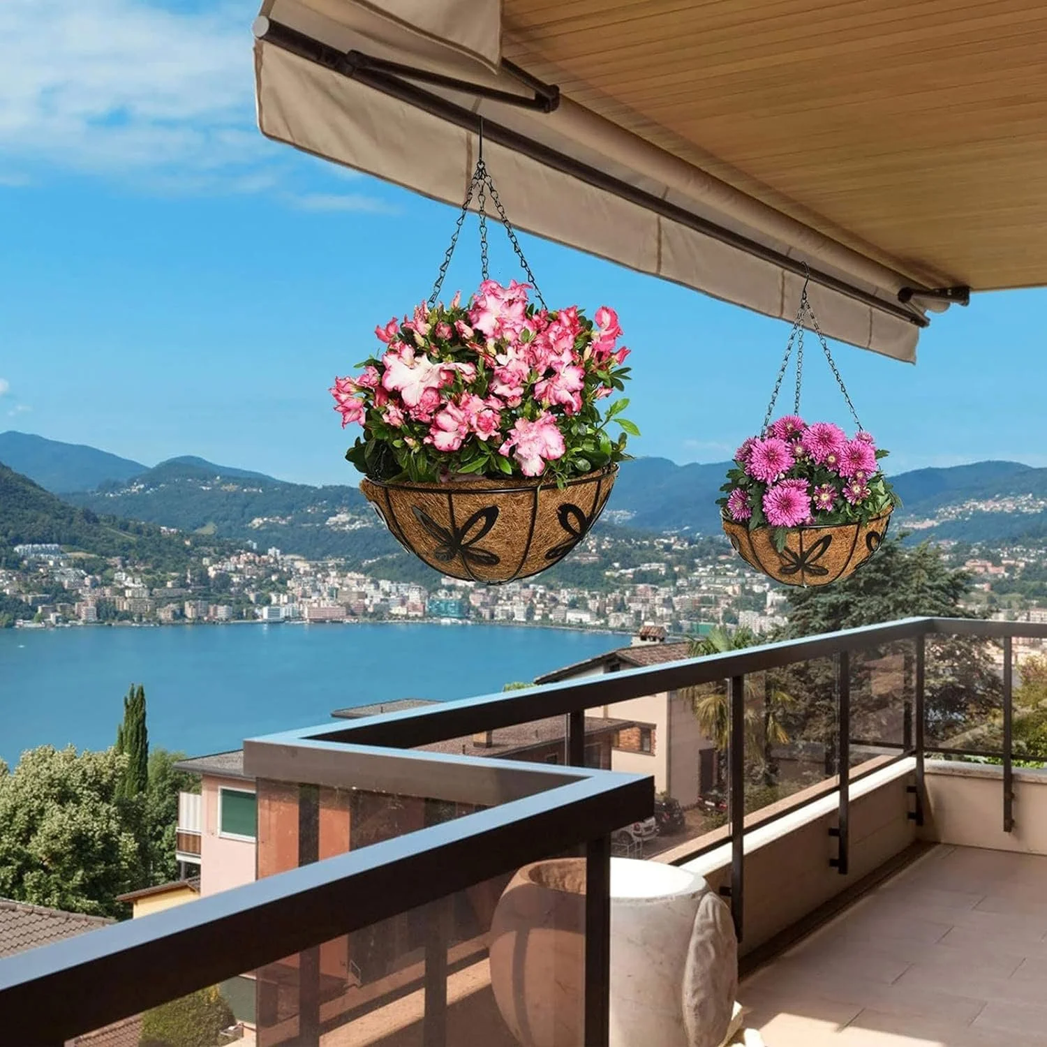 Вкладиші для підвісних кошиків набір 2 шт. кокосове волокно круглі 25,5 x 13 см, фото №7