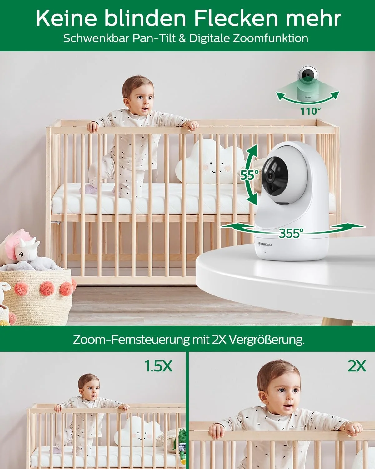 Відеоняня SEBIKAM 5" 720P HD IPS 4000 mAh 2 камери PTZ 355° VOX, фото №7