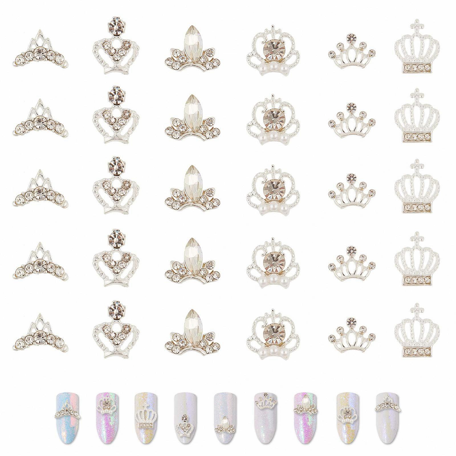 Набор для украшения ногтей NICENEEDED, 30 шт., серебряные стразы для ногтей, 3D металлические драгоценные камни для женщин, девушек, салон, дом, DIY дизайн ногтей, принадлежности для ногтей, фото №1