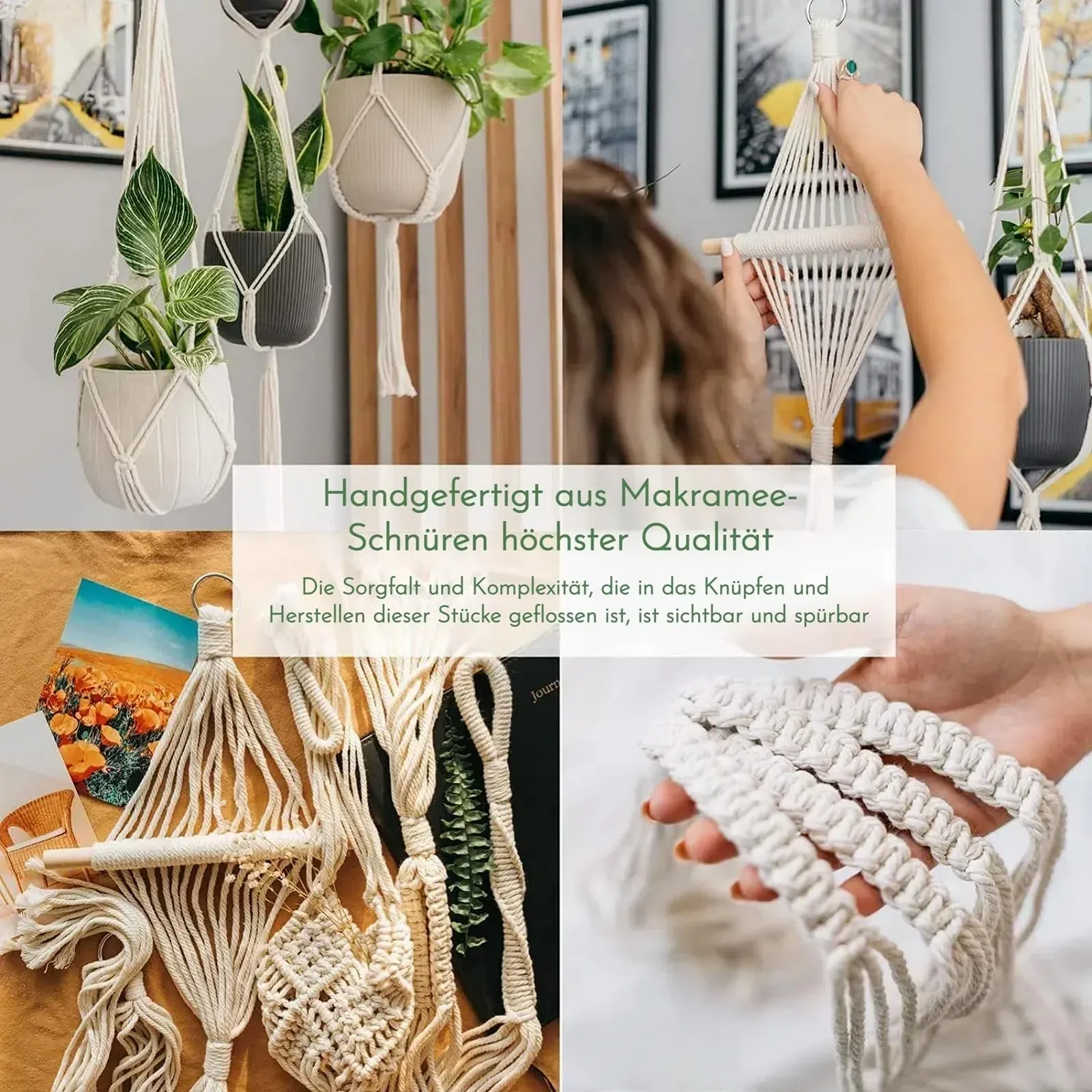Набір підвісів макраме для рослин 4 шт. Бавовна Кремовий, фото №8 Набір підвісів макраме для рослин 4 шт. Бавовна Кремовий, фото №8
