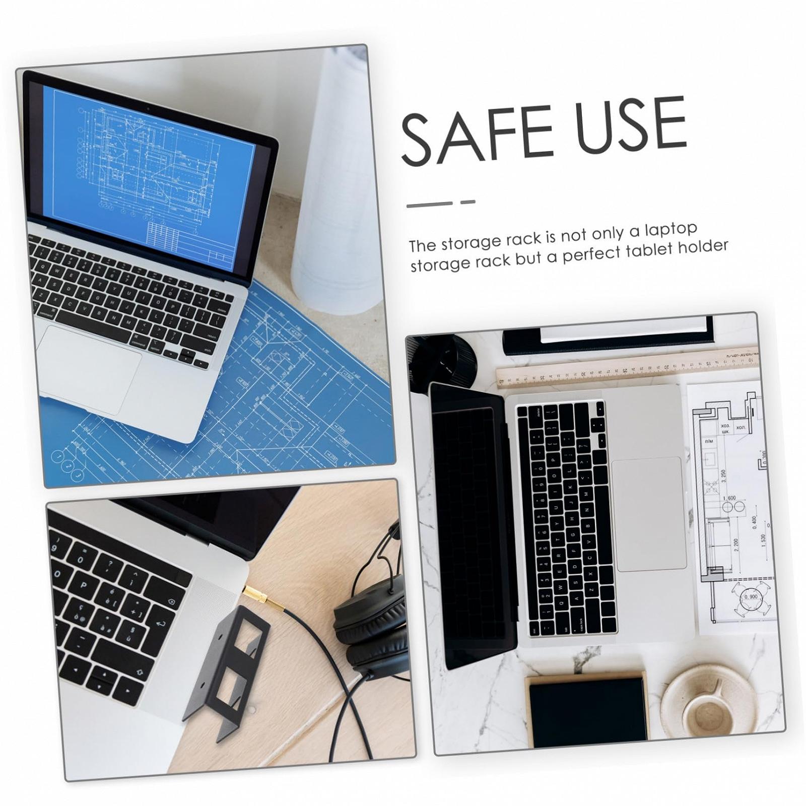 Полка для ноутбука из стали Углеродистая сталь Прочный Держатель для ноутбука под стол Экономия места Держатель для планшета Черный для офиса и дома, фото №4