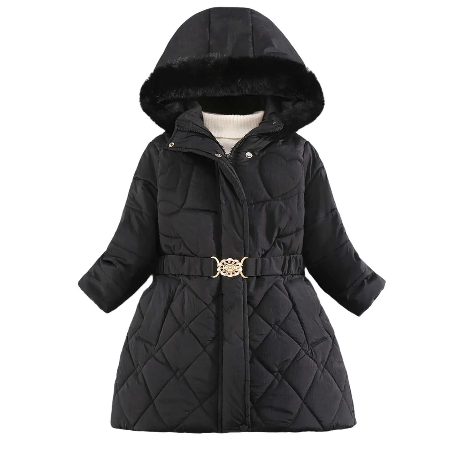 Зимняя куртка для девочек, элегантное теплое утолщенное пальто, зимняя парка, ветрозащитная куртка на подкладке с меховым капюшоном и длинными рукавами, фото №1