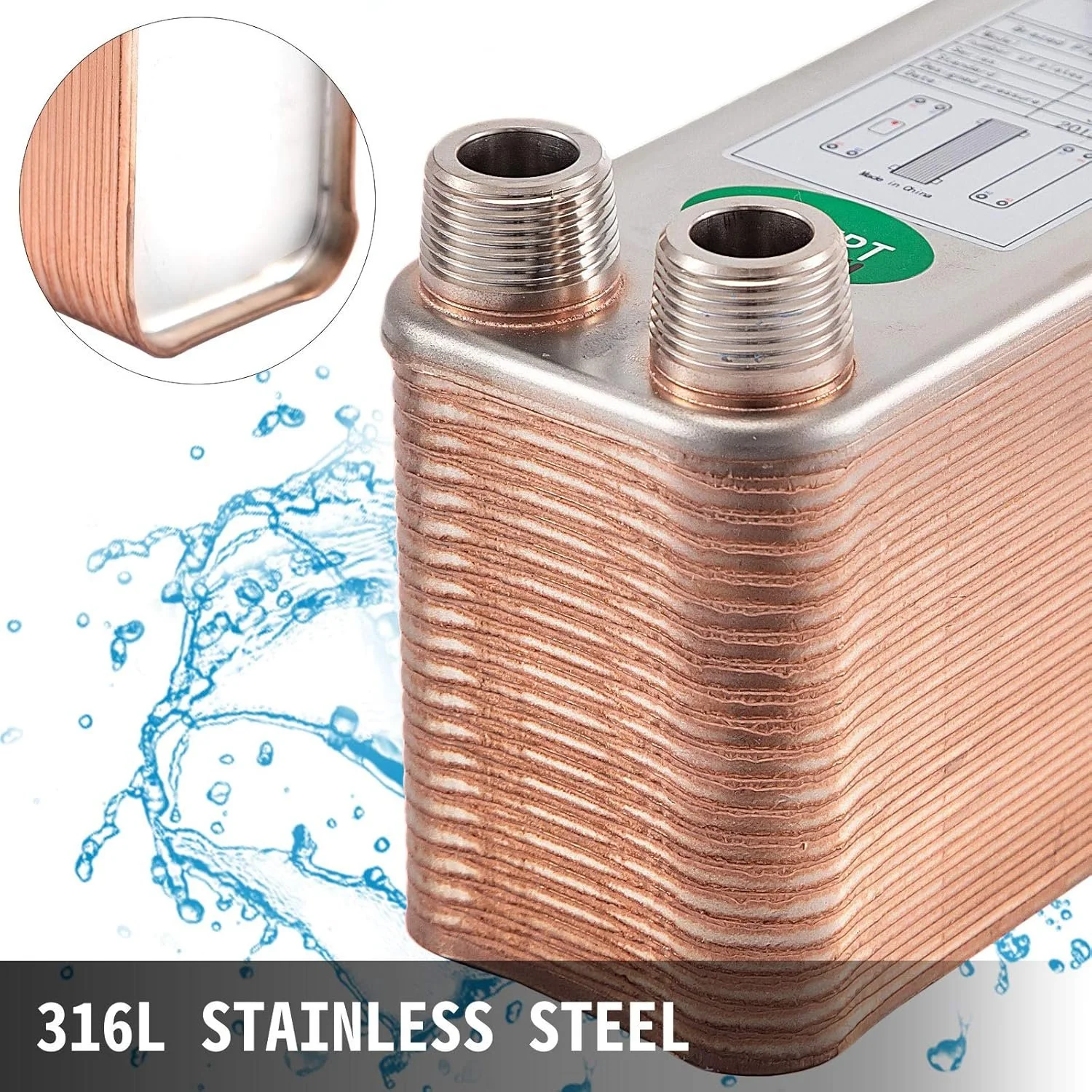 Теплообменник VEVOR EATB12-40 из нержавеющей стали 316L Золотистый, фото №7