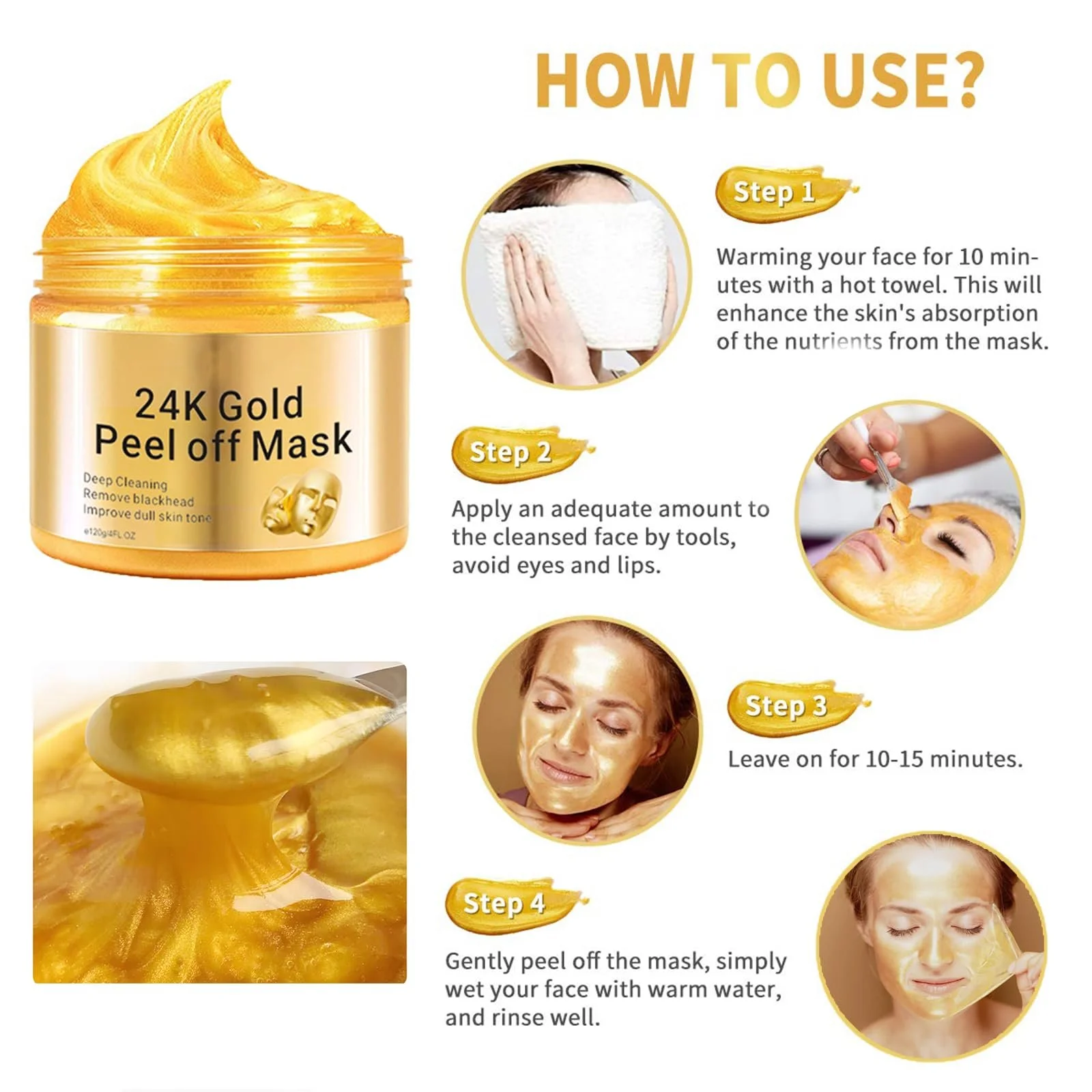 Маска для обличчя 24k Gold Peel Off, антивікова, фото №5