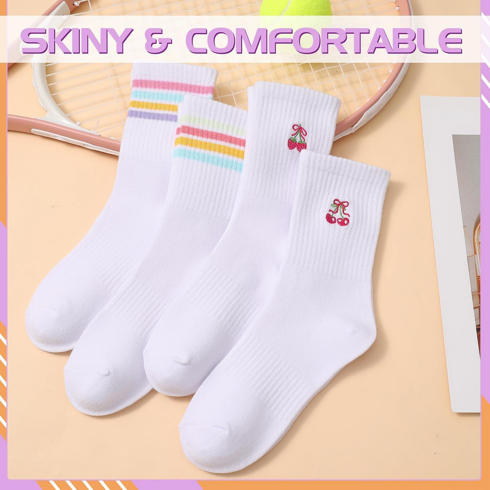 Теннисные носки Белый цвет, 4 пары, размер 38-42, с полосками и рисунками клубники и вишни, фото №6