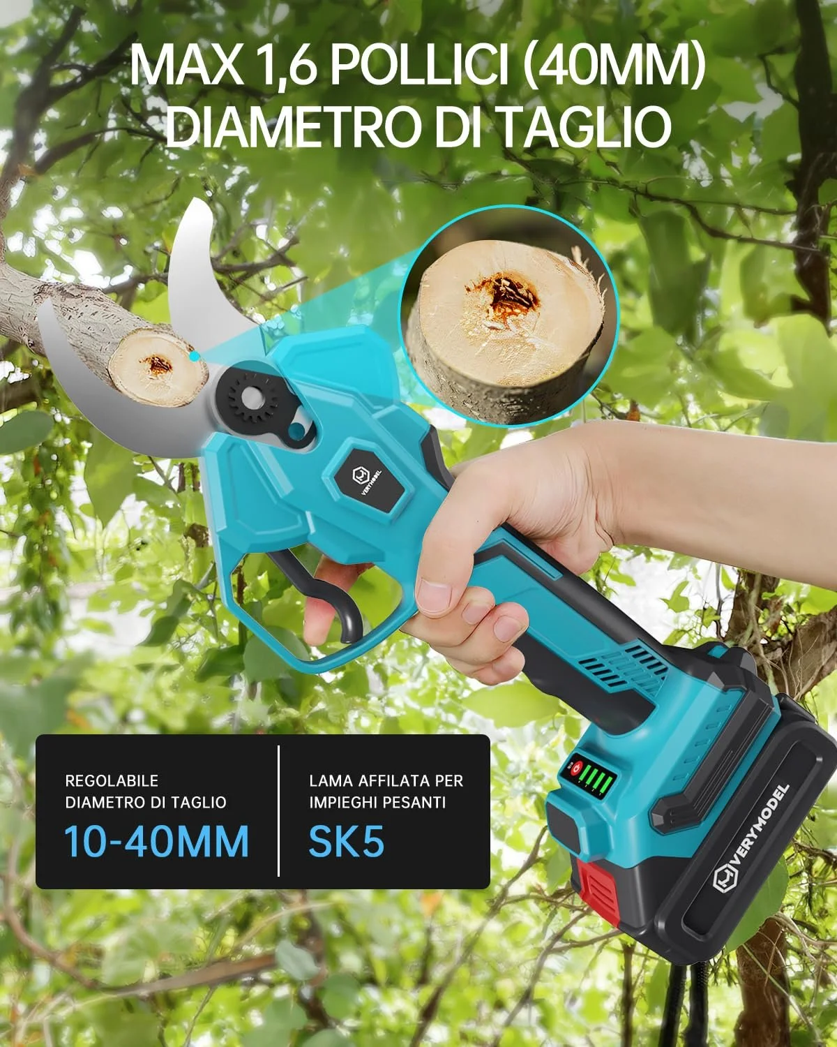 Ножницы для обрезки аккумуляторные телескопические Verymodel 40 мм 2 x 4000 mAh, фото №3