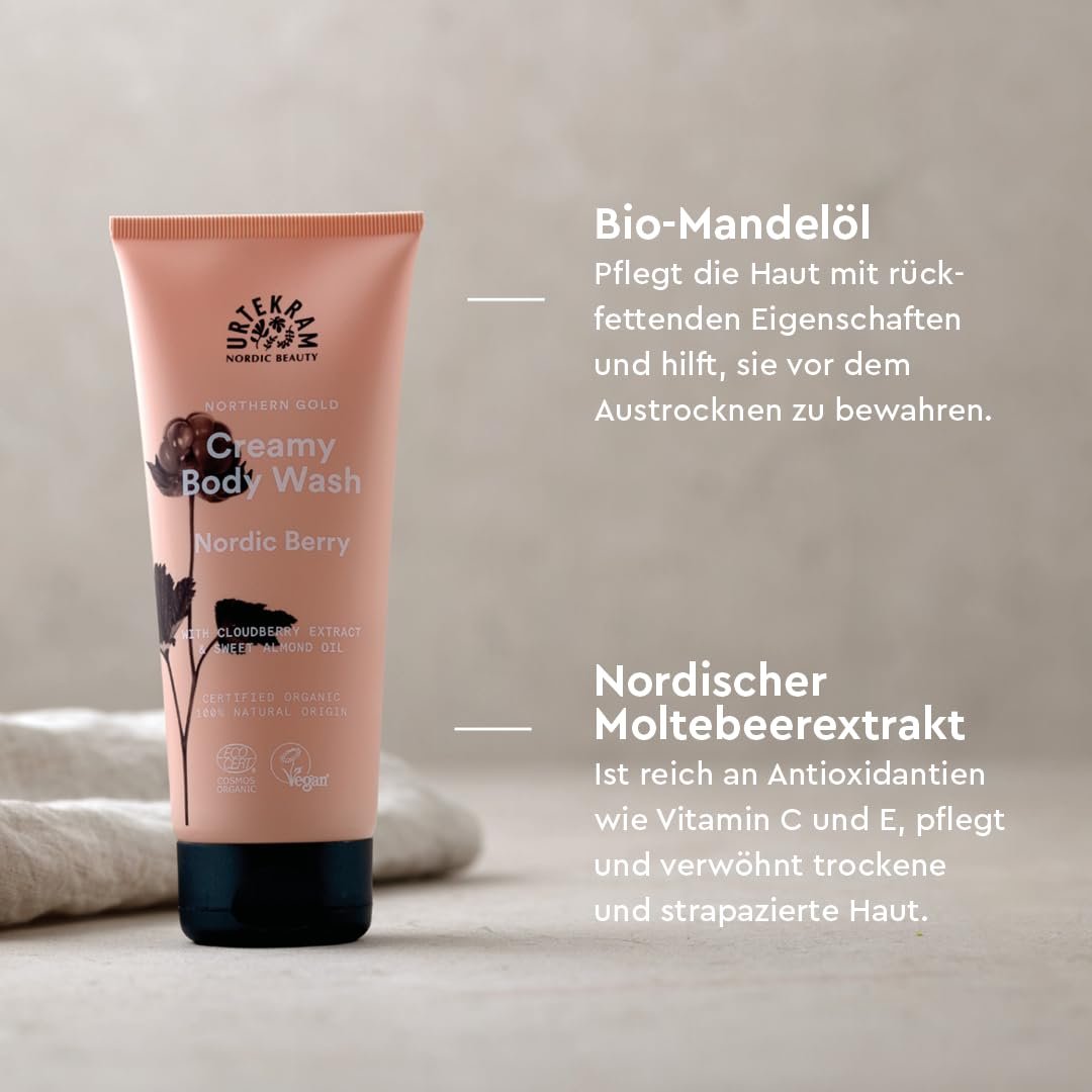 Гель для душа Urtekram Nordic Berry Кремовый с миндальным маслом и морошкой 200 мл, фото №4