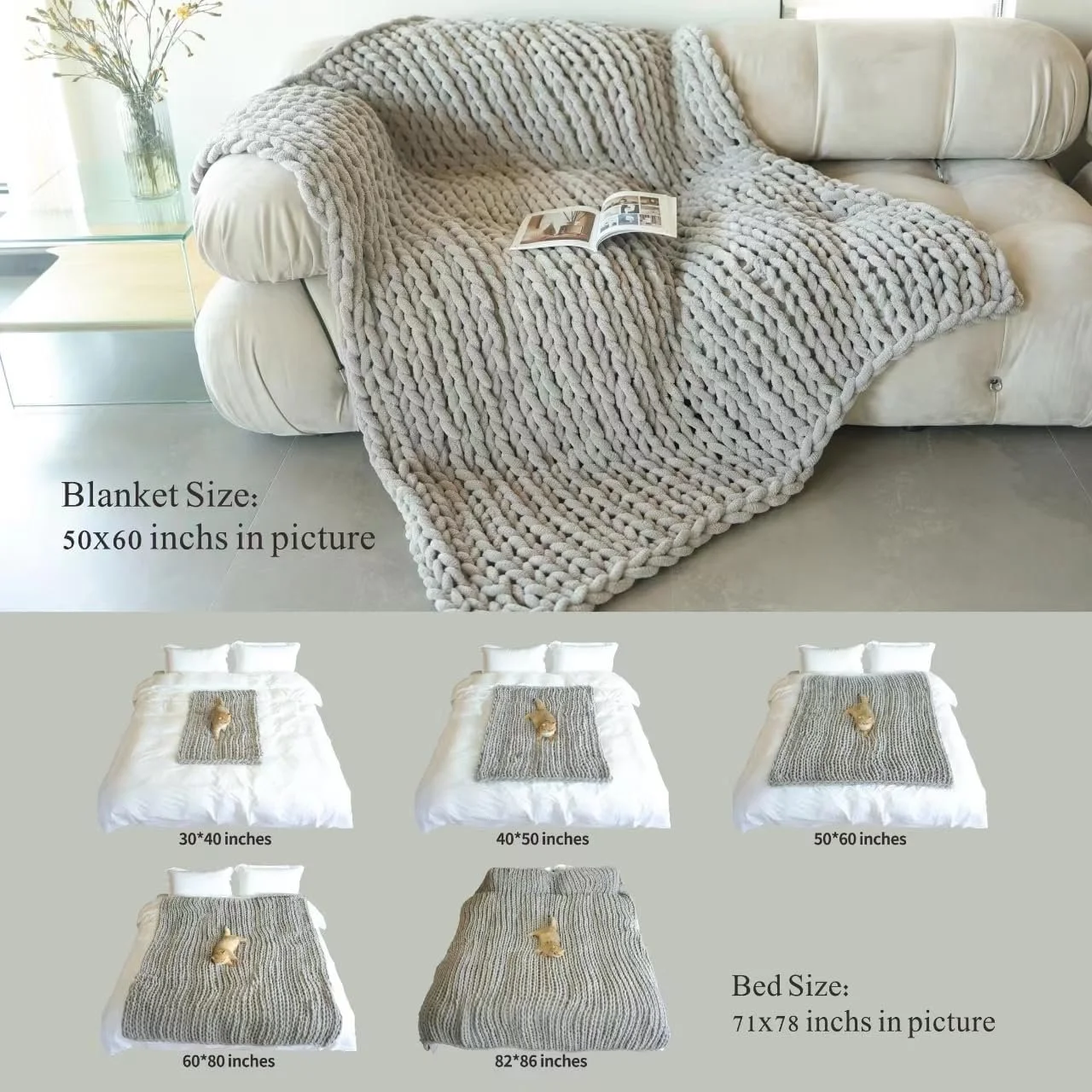 В'язаний Плед Maetoow Великої В'язки Ручної Роботи Теплий, фото №6 В'язаний Плед Maetoow Великої В'язки Ручної Роботи Теплий, фото №6