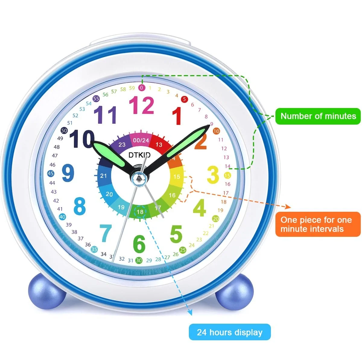Дитячий Будильник DTKID, Безшумний будильник з повтором сигналу та нічником, фото №4