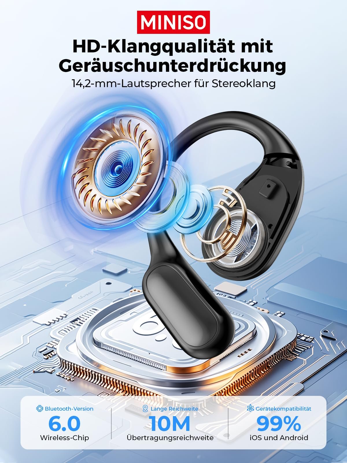 Навушники-перекладач MINISO MS190 AI, 3-в-1, 134 мови, 5 режимів перекладу, Bluetooth 6.0, 60 годин для навчання, фото №7