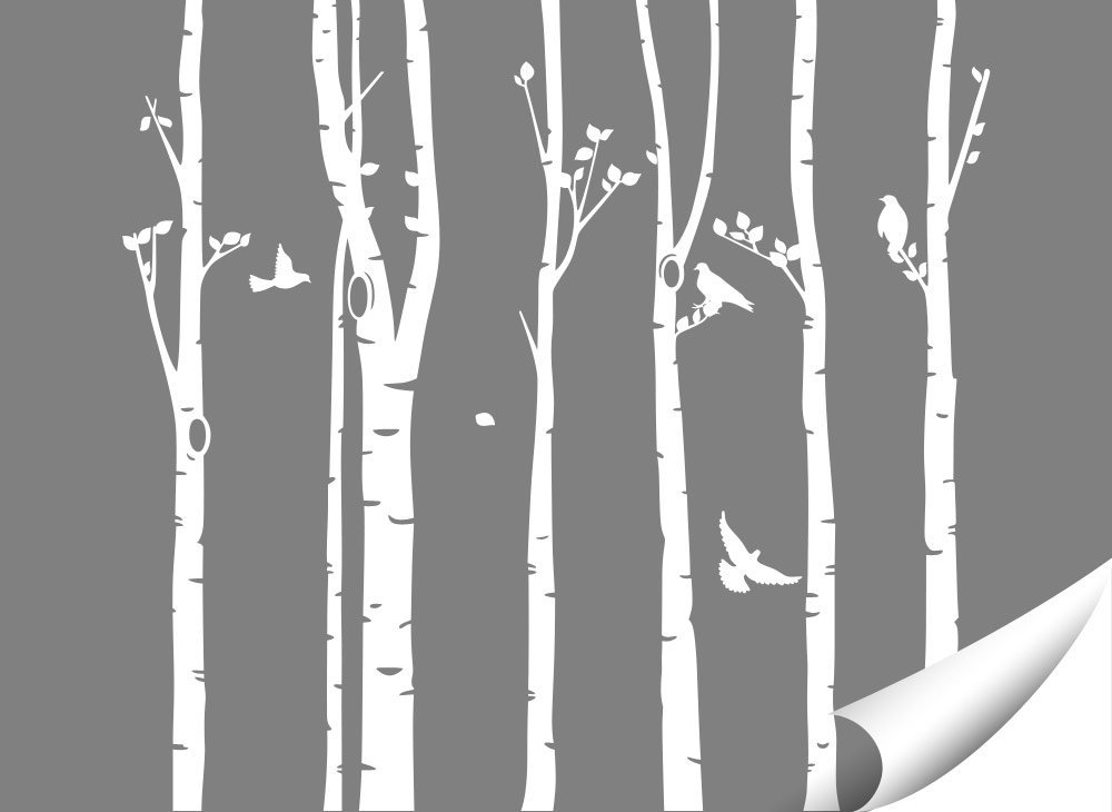 Наклейка на стену Grandora XXL Birch Trunks Birds 267 x 250 см белая W5449, фото №2