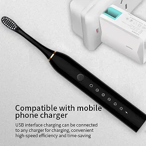 Електрична зубна щітка Fafeicy 6 режимів IPX7 Black synthetic.ua - Фото 1
