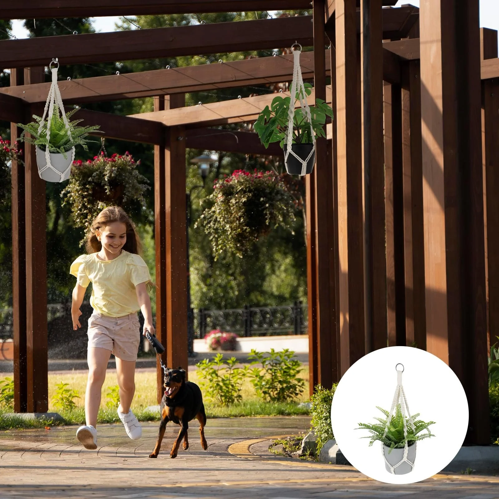 Подвесные корзины макраме Jeffdad Набор из 2 шт Хлопковая веревка Бежевый 50 см, фото №5