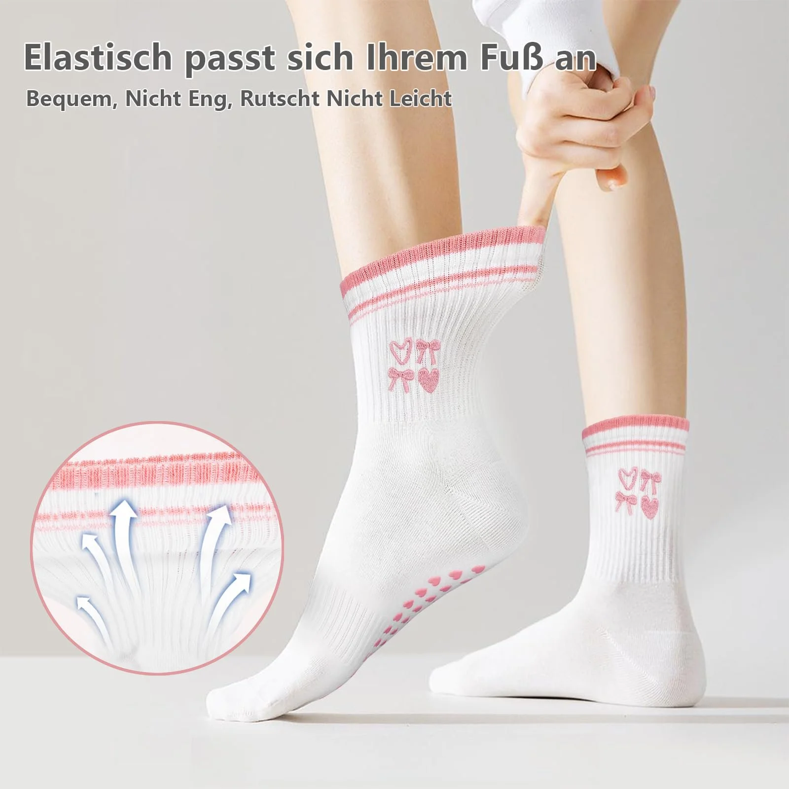 Носки для пилатеса Kaempe, нескользящие носки для женщин с пупырышками, 3 пары носков-стопперов, женские носки для йоги с милыми узорами, нескользящие носки, спортивные носки для йоги, балета, фитнеса, фото №4