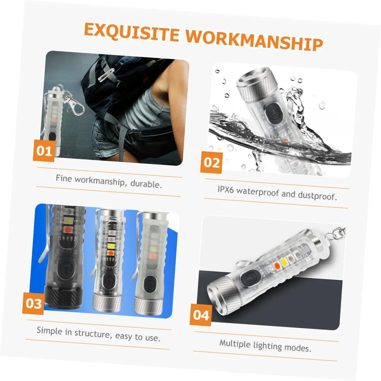 Міні Ліхтарик Брелок BESPORTBLE Акумуляторний Портативний Кільце для Ключів Лампа Висока Яскравість, фото №5