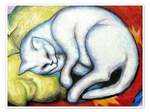 Постер Franz Marc The White Cat (Cat on Yellow Cushion) 70 x 50 см - Фото 1