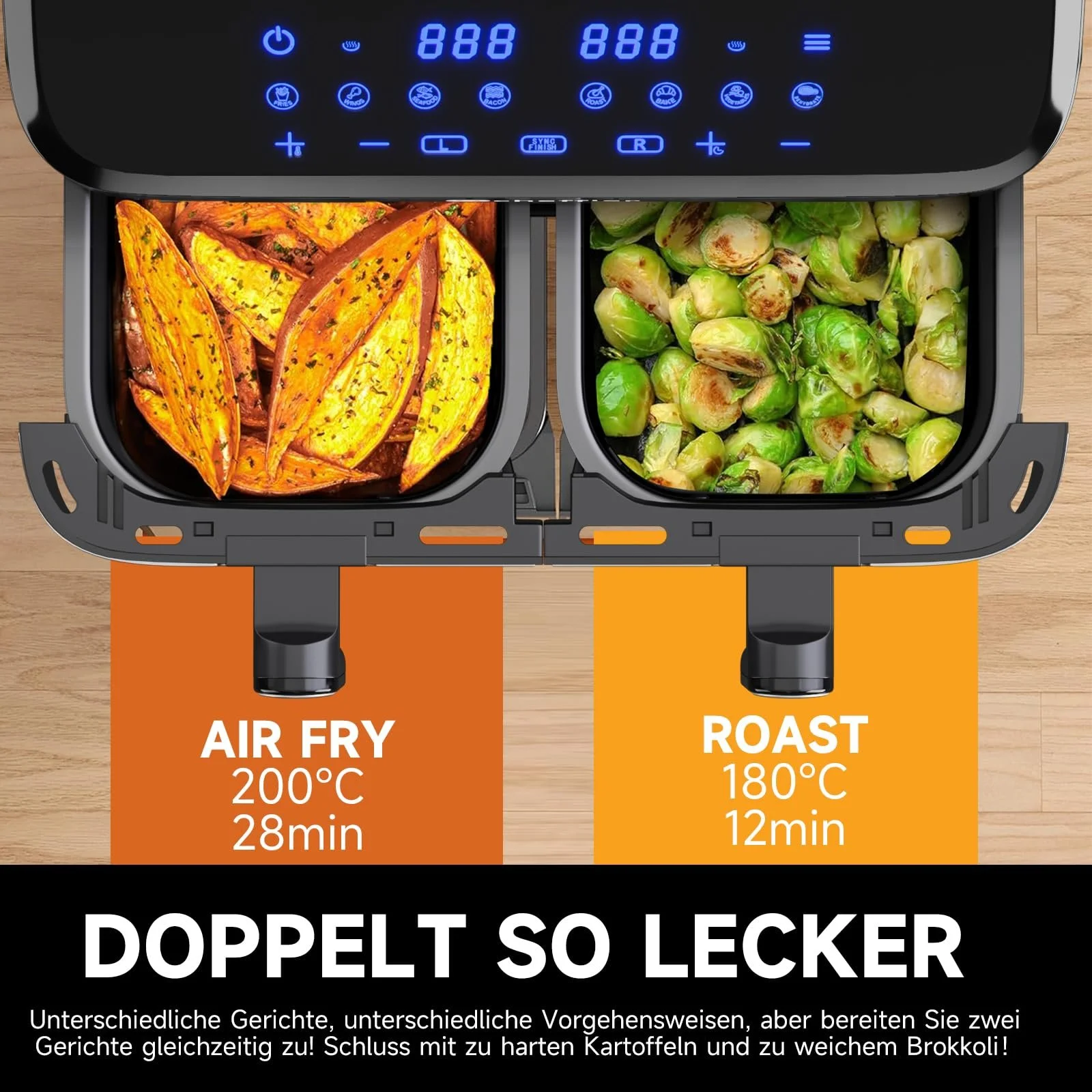 Мультипіч Scheffler 2 камери 9 л (2 x 4.5 л) 2000 Вт Dual Cook & Sync Finish 8 програм Сенсорний екран XXL, фото №2 Мультипіч Scheffler 2 камери 9 л (2 x 4.5 л) 2000 Вт Dual Cook & Sync Finish 8 програм Сенсорний екран XXL, фото №2