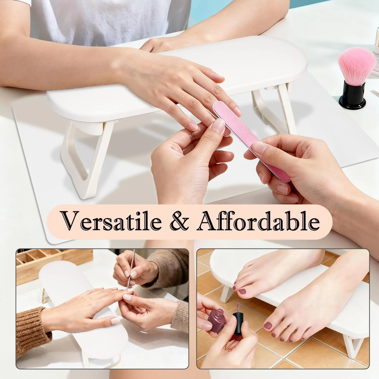 Підставка для рук манікюрна зі штучної шкіри з нековзною основою складана, біла, фото №6