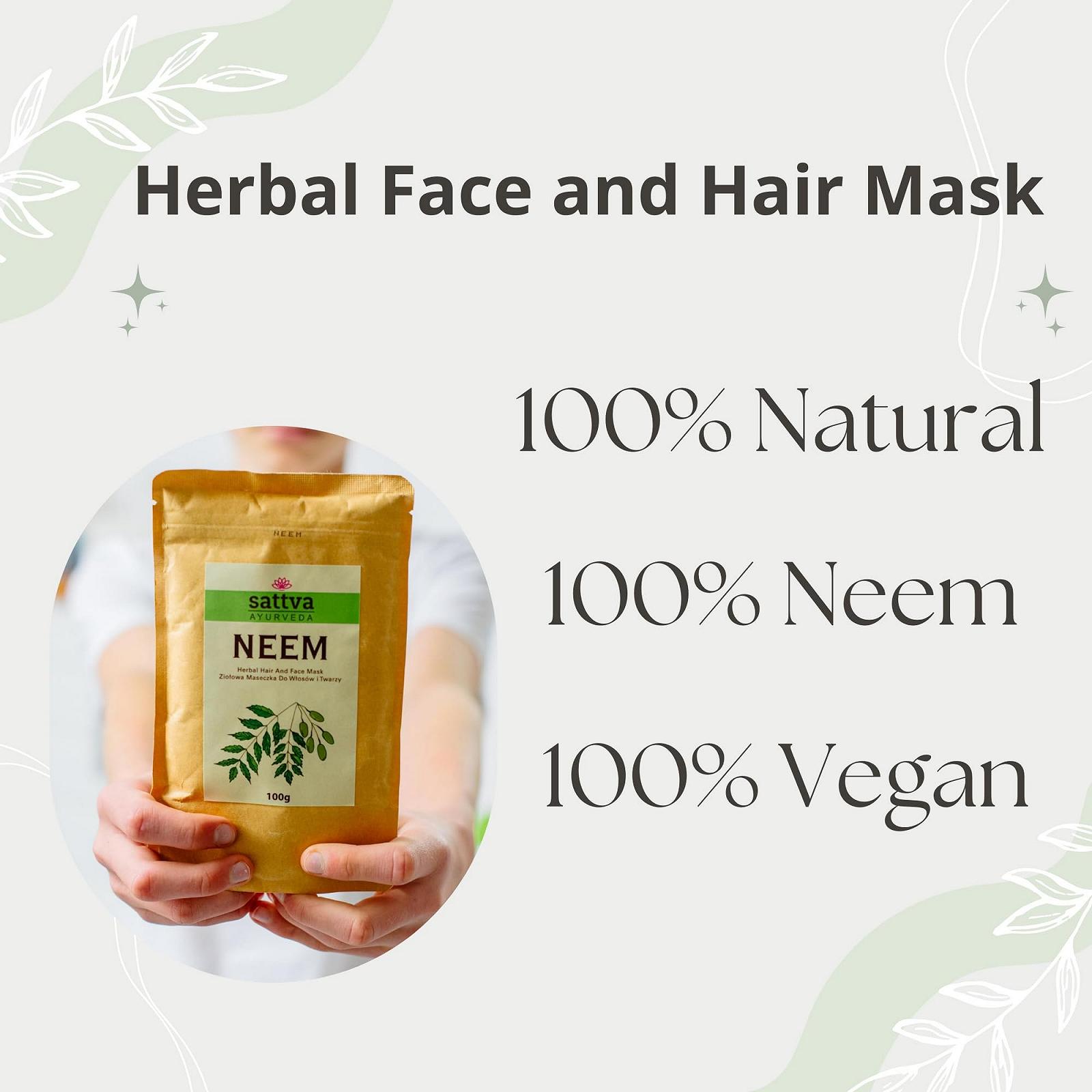 Маска для лица и волос Sattva Neem - маска против прыщей, маска против черных точек для мужчин и женщин - маска для ухода за кожей лица - для жирной кожи - для жирной кожи головы и перхоти - 100 г, фото №2