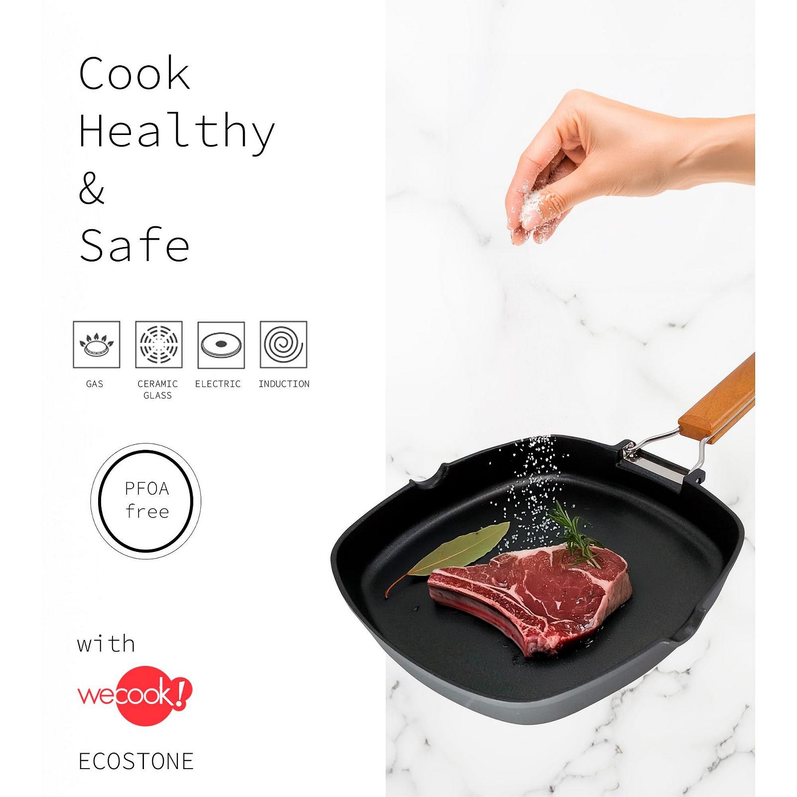 Сковорода-гриль WECOOK! Ecostone Индукционная гладкая, 20 x 20 см, антипригарное покрытие ILAG Ecological PFOA-Free, литой алюминий, толщина 5 мм, складная деревянная ручка, Vitroceramic, газ, фото №4