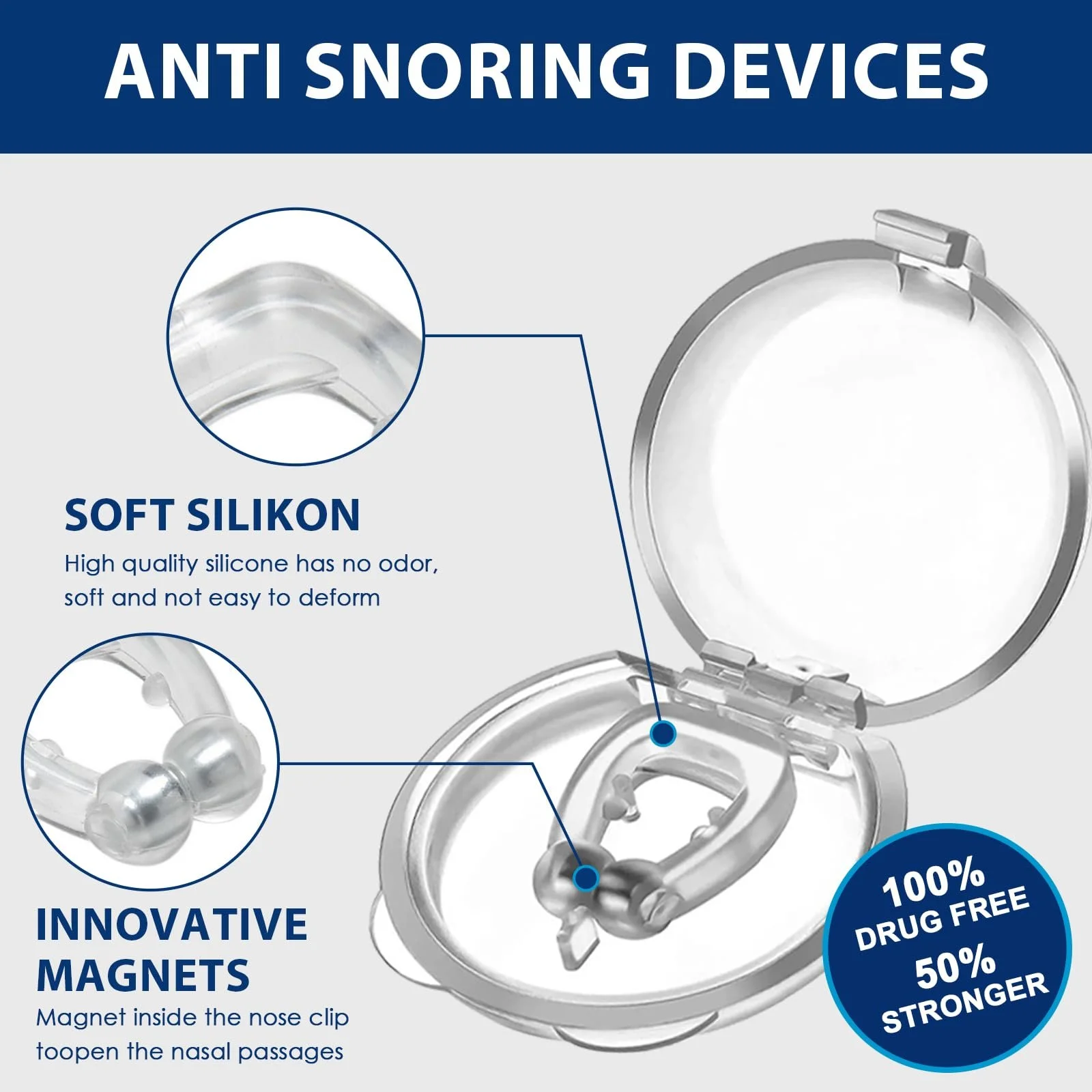 Стопери від хропіння (10 шт.) Магнітна силіконова кліпса для носа Покращує дихання, фото №2 Стопери від хропіння (10 шт.) Магнітна силіконова кліпса для носа Покращує дихання, фото №2