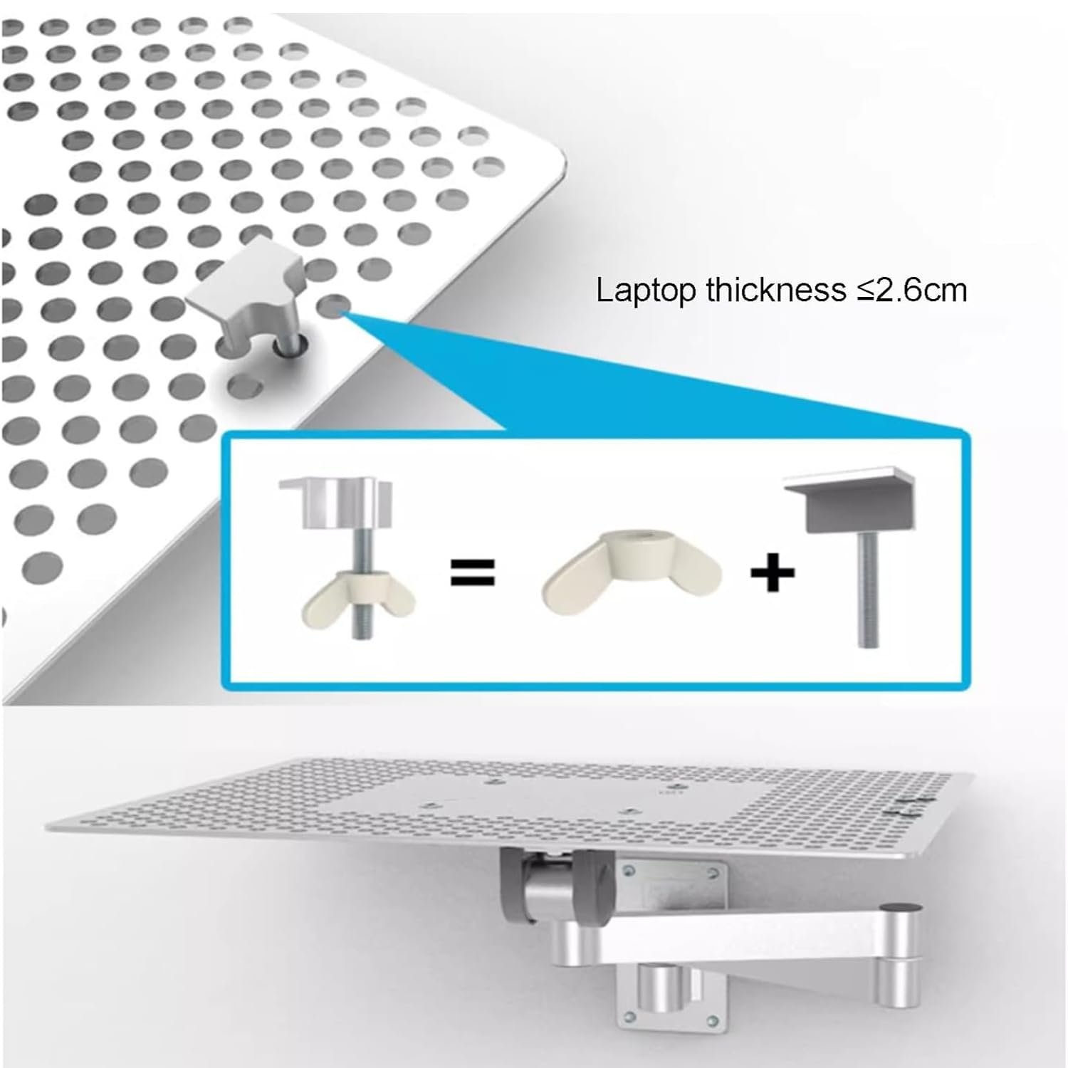 Регулируемая Подставка для Ноутбука настенная, Вентилируемая Подставка для Ноутбука, Полностью Подвижная, Вращающаяся Подставка для Ноутбука, с Отделением для Мыши, Поддерживает до 8 кг, фото №4