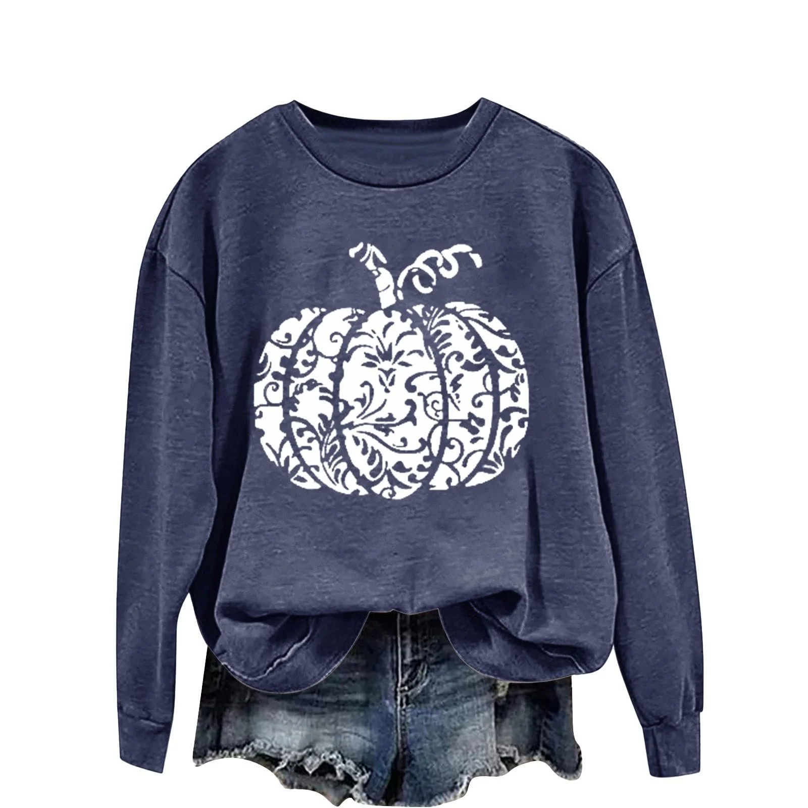 Свитшот Модный Хэллоуин Свободный с Длинным Рукавом Женский Свитшот Хэллоуин Пуловер Круглый Вырез Длинный Рукав Осенняя Рубашка Осенний Свитер для Женщин, фото №3