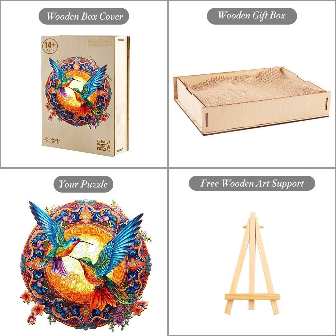 Пазл Mandala Hummingbird 300 елементів дерев'яний у подарунковій коробці 35 x 35 см для дорослих 14+, фото №3