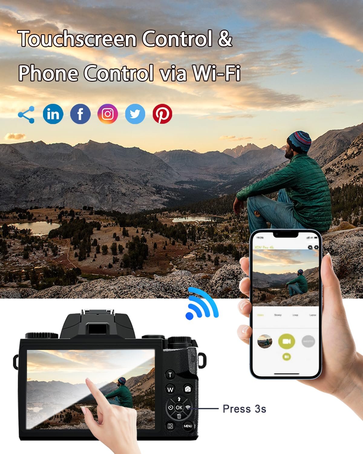 Фотокамера SWE 4K 64MP WiFi, 4.0-дюймовый сенсорный экран, 16X, двойной объектив, фото №3