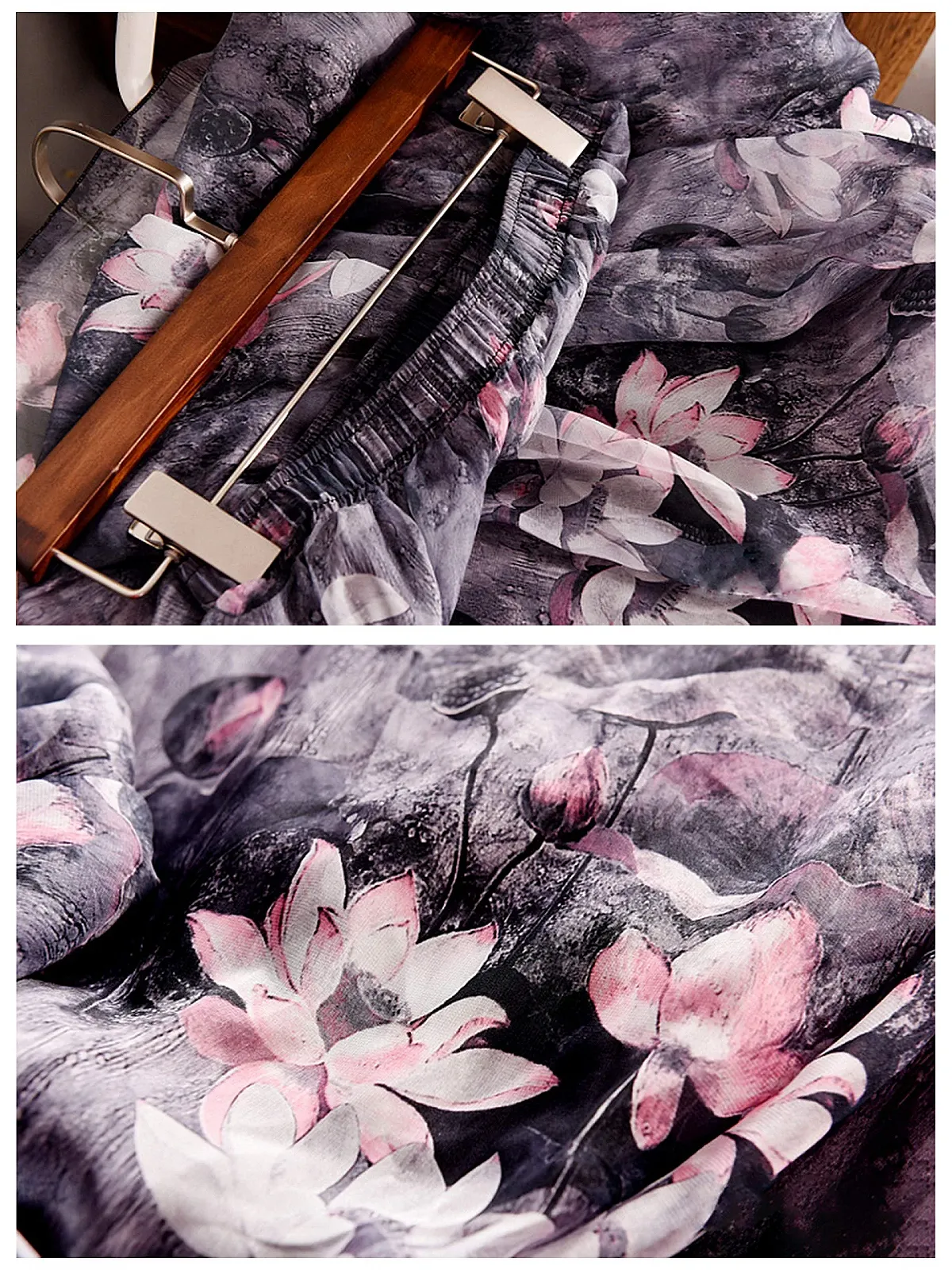 Шифоновая юбка с цветочным принтом макси, длинная юбка, шифоновая юбка с принтом, мягкая, гладкая, тонкая, легкая для лета, длина юбки 80 см / 90 см, фото №5