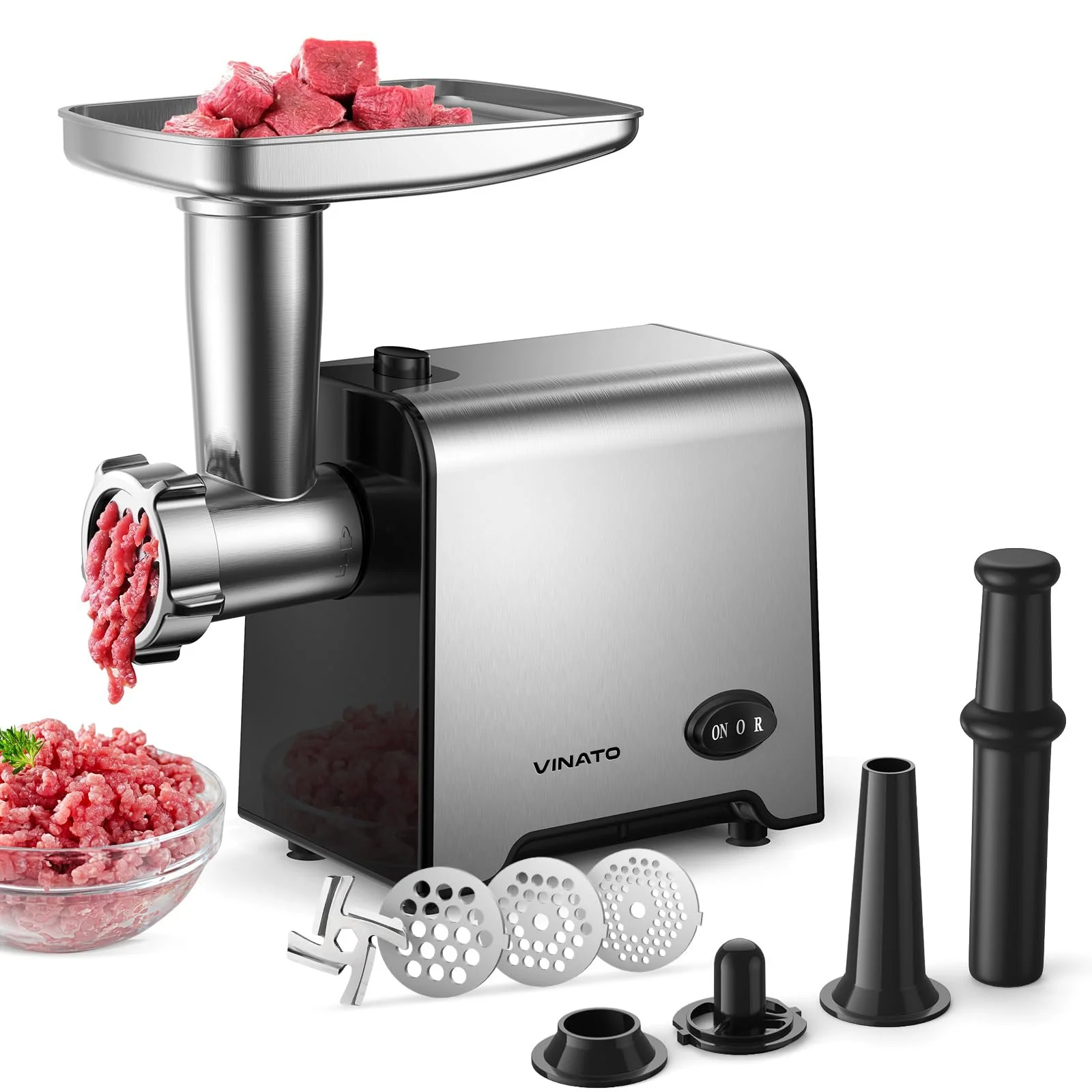 Мясорубка VINATO CompactPower 450 W с 3 дисками и насадкой кеббе, фото №1 Мясорубка VINATO CompactPower 450 W с 3 дисками и насадкой кеббе, фото №1