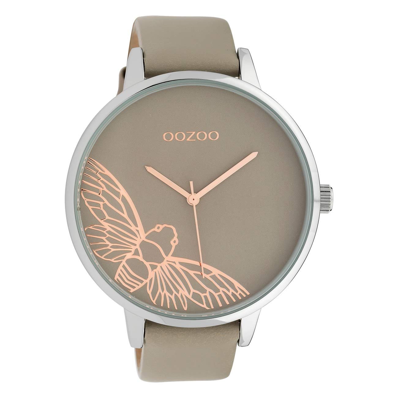 Женские часы Oozoo C10077 Кожаный ремешок Dragonfly XXL 48 мм Серо-коричневый, бежевый, фото №1