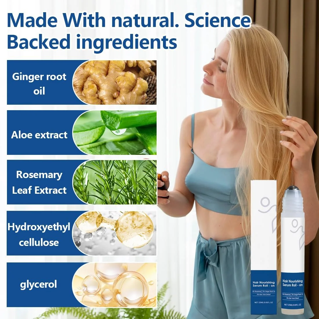 Сироватка для росту волосся Розмарин Roll On, сироватка для шкіри голови для контролю випадіння волосся, фото №3