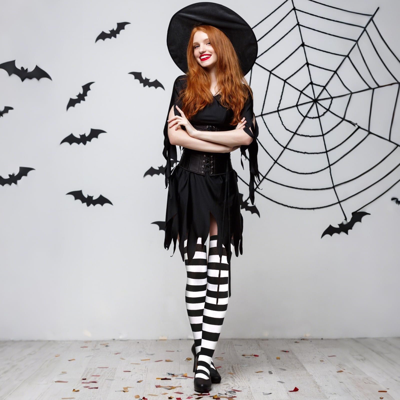 Чулки FuninCrea Полосатые хлопковые выше колена для женщин, фото №5