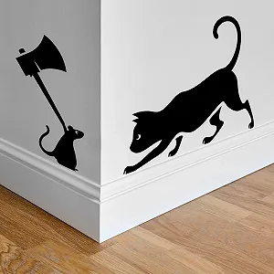 Наклейка на стіну Чорний кіт і миша з сокирою Вінілова - Фото 1