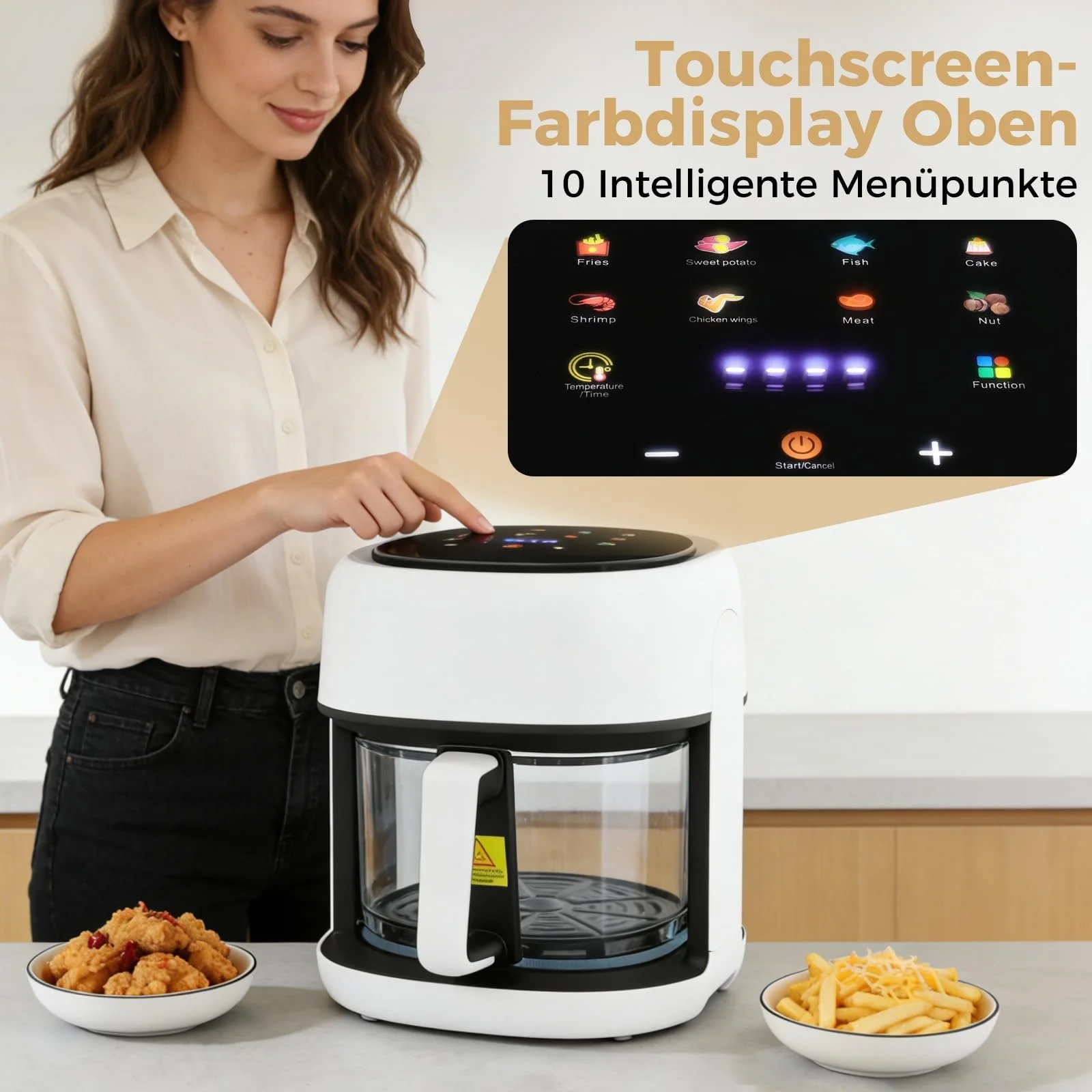 Мультипіч Smart Airfryer 1350W 3.3L з сенсорним екраном таймером та регулюванням температури 80-190°C Біла, фото №3 Мультипіч Smart Airfryer 1350W 3.3L з сенсорним екраном таймером та регулюванням температури 80-190°C Біла, фото №3
