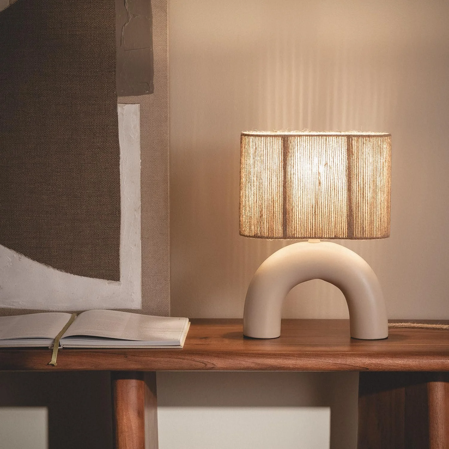 Настільна світлодіодна лампа LEDKIA LIGHTING Callie кераміка та натуральна мотузка бежевий E27, фото №2