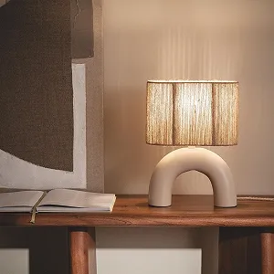 Настільна світлодіодна лампа LEDKIA LIGHTING Callie кераміка та натуральна мотузка бежевий E27 synthetic.ua - Фото 1