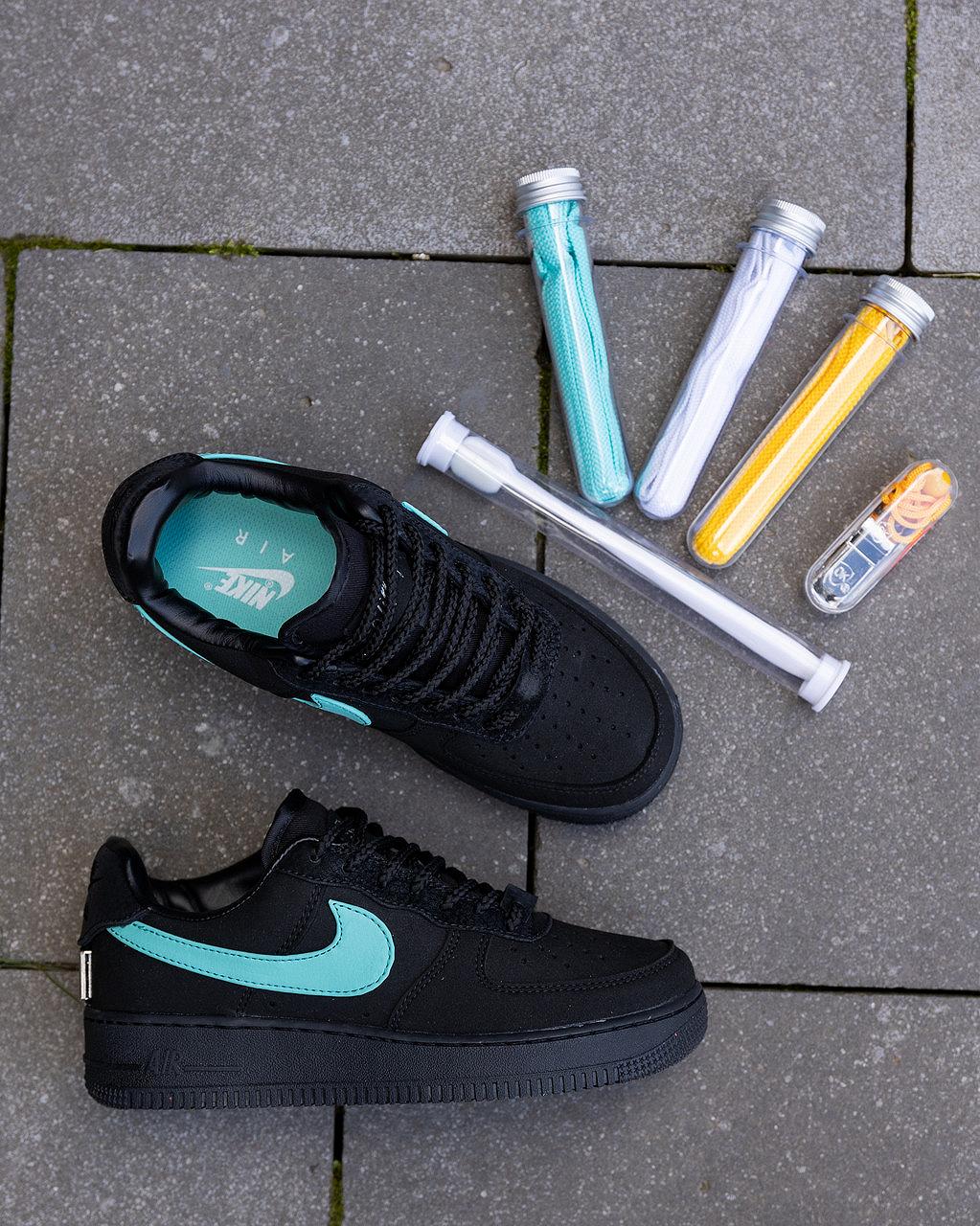 Кроссовки женские черные Nike Air Force 1 Low Tiffany х Co стильные летние кросы из кожи найк обувь на лето, фото №6