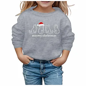 Рождественский джемпер для котов Детский джемпер Рождественский хлопковый топ с длинными рукавами Рождественские свитшоты с кошачьим принтом Рождественский смешной уродливый рождественский свитер Рождественский свитшот для девочек - Фото 1