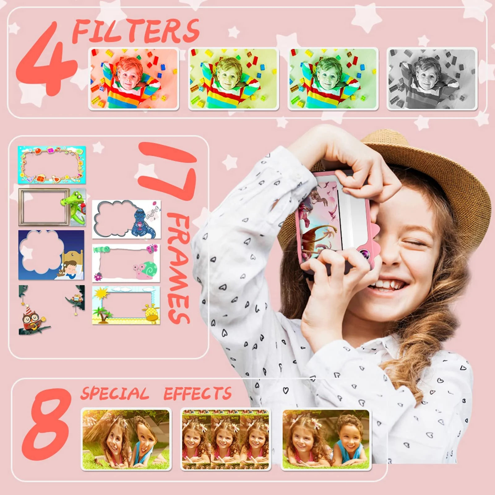 Цифровая камера мгновенной печати 1080P 2.4" с картой памяти 32GB, 3 рулонами бумаги и 5 фломастерами Черно-белая, фото №3