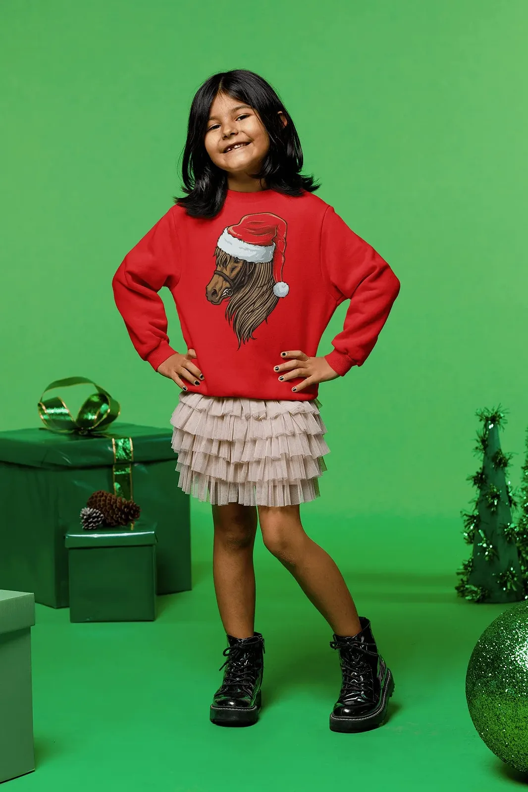 Толстовка Purple Print House для девочек Лошадь Рождественская Толстовка Санта Всадница Свитер Рождество Конный спорт Дети, фото №3