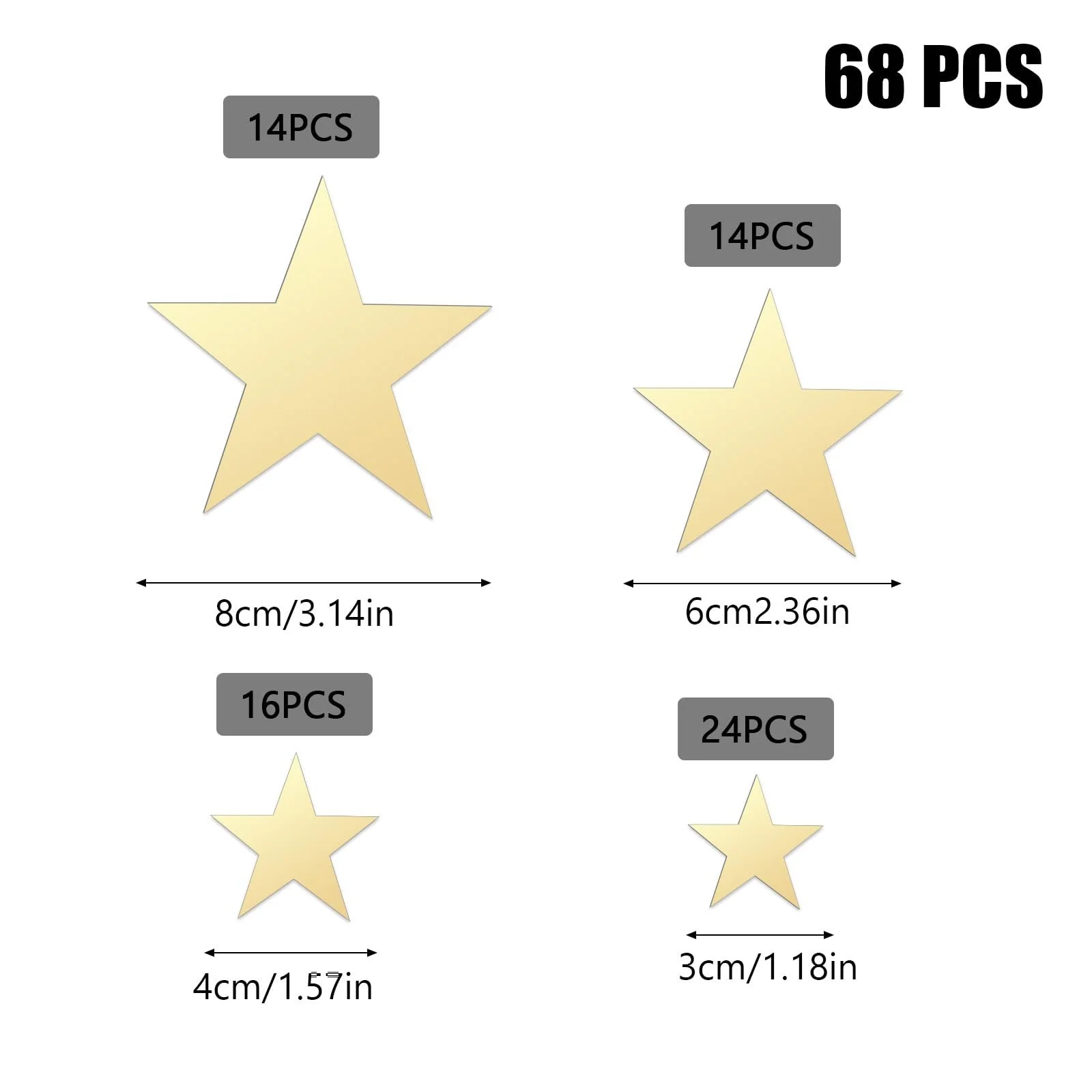 Дзеркальні наклейки Зірка Набір 68 шт. Акрилові Золоті, фото №7