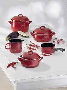 Кастрюля с крышкой Riess 0129-030 18 cm 1.5 л Эмалированная Красная белая Индукция synthetic.ua - Фото 1