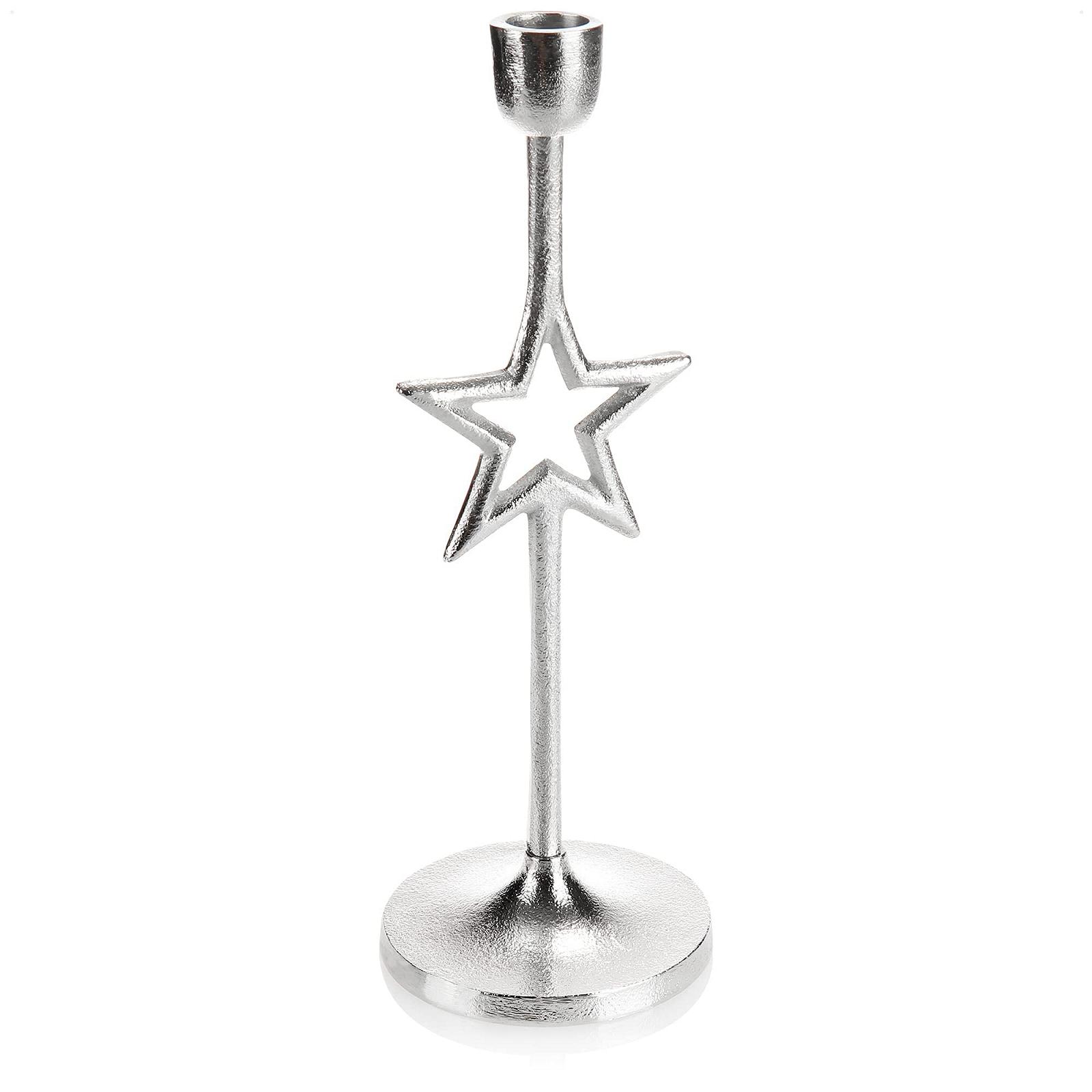 Підсвічник com-four® Різдвяний дизайн Одиночний зі свічковим підсвічником Кругла основа Різдвяні мотиви Срібний, фото №1