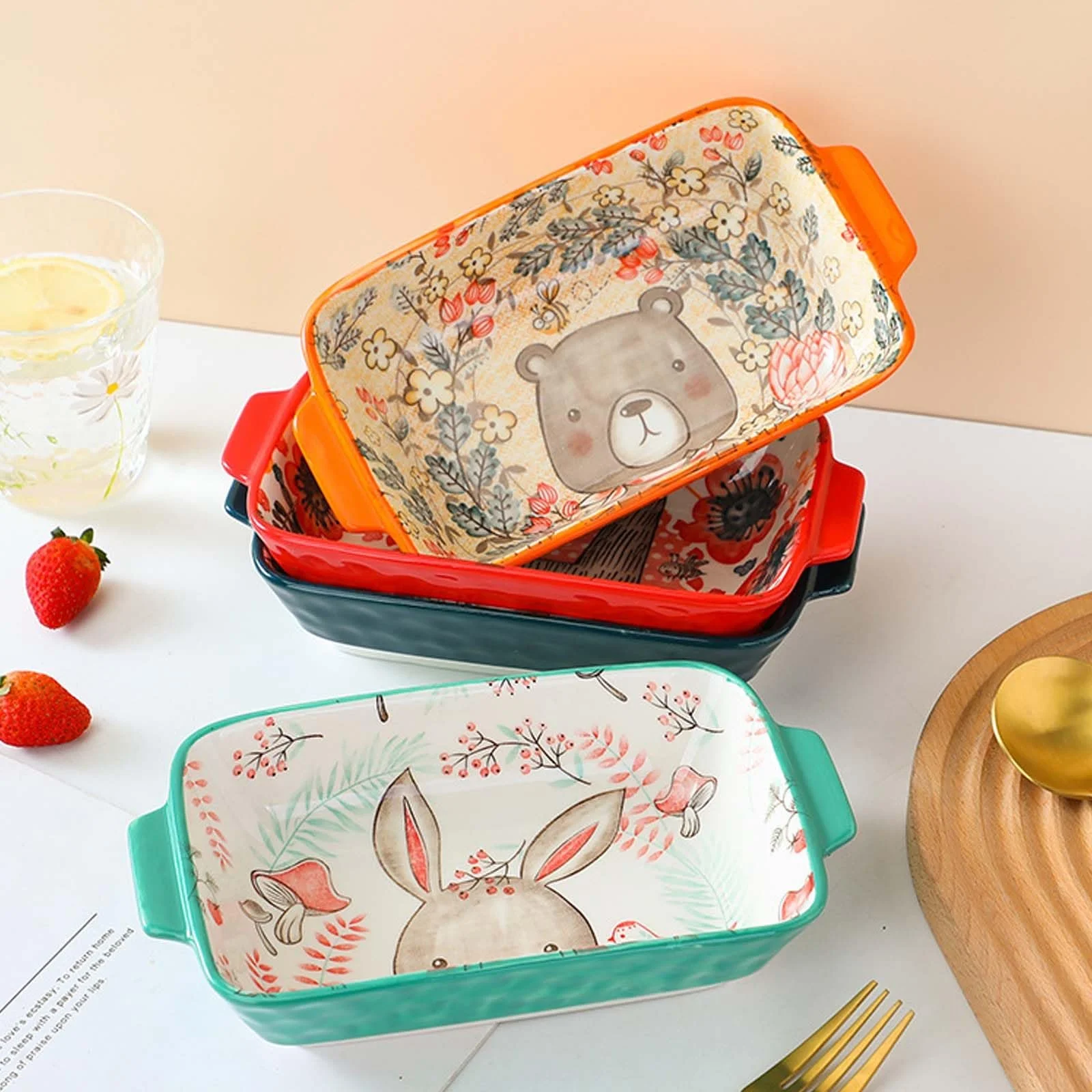 Форма для запекания керамическая прямоугольная маленькая с ручками для крем-брюле и лазаньи Оранжевая, фото №7