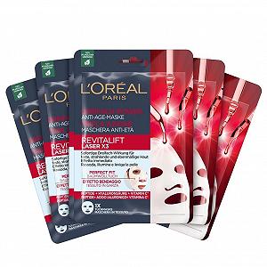 Тканинна маска L'Oréal Paris RevitaLift Laser X3 Anti-Ageing з потрійною дією: для пружної, сяючої та рівної шкіри з про-ретинолом, 5 штук - Фото 1