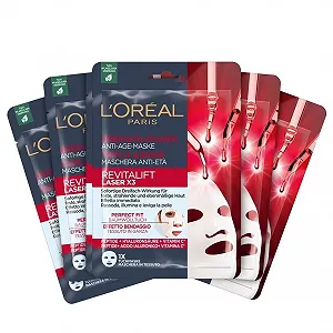 Тканевая маска L'Oréal Paris RevitaLift Laser X3 Anti-Ageing с тройным действием для женщин: для упругой, сияющей и ровной кожи с про-ретинолом, витамином C и гиалуроновой кислотой, набор из 5 штук - Фото 1