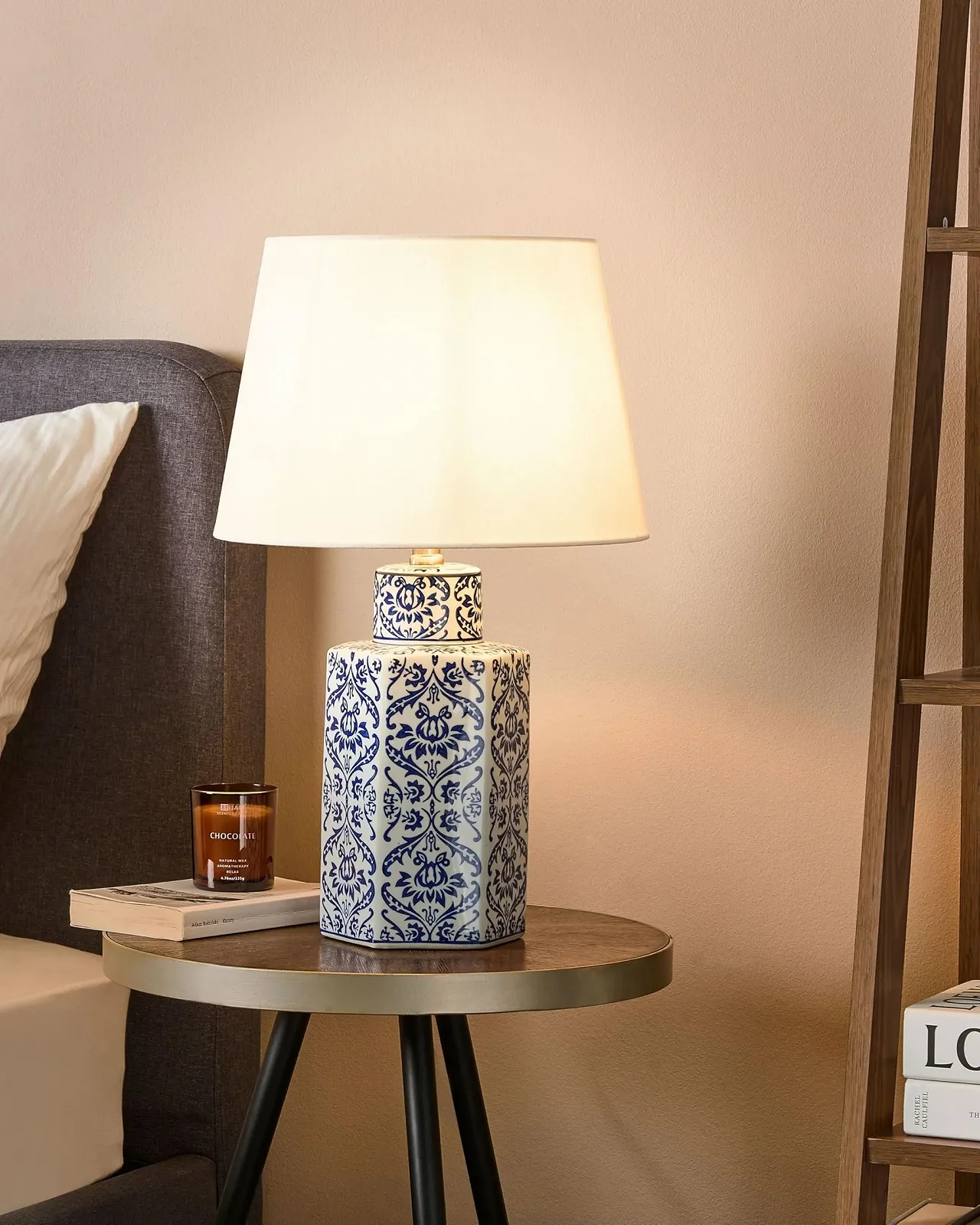 Настільна лампа Beliani Marcelin Порцеляна Форма вази Тканинний конус Blue/White, фото №2